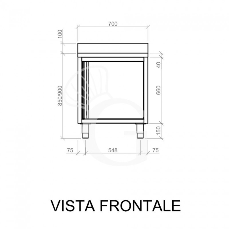 Schranktisch aus Edelstahl 1 Flügeltür Aufsatz B 700 mm x T 800 mm x H 950 mm