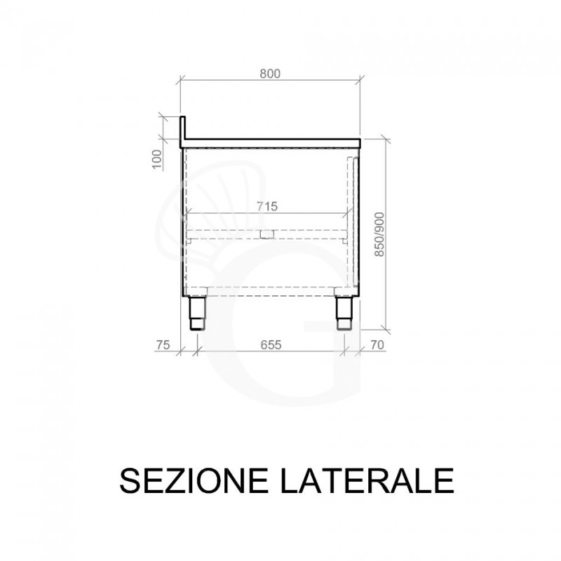 Schranktisch aus Edelstahl 1 Flügeltür Aufsatz B 700 mm x T 800 mm x H 950 mm