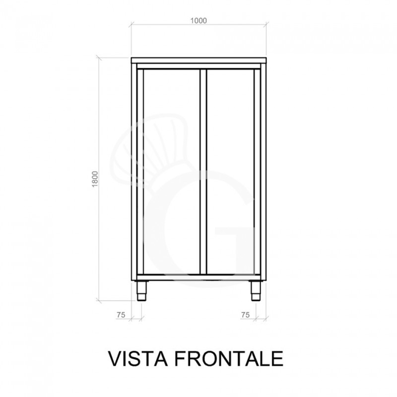 Edelstahl Universalschrank, 2 Schiebetüren, 3 Einlegeböden, B 1000 mm x T 600 mm x H 1800 mm