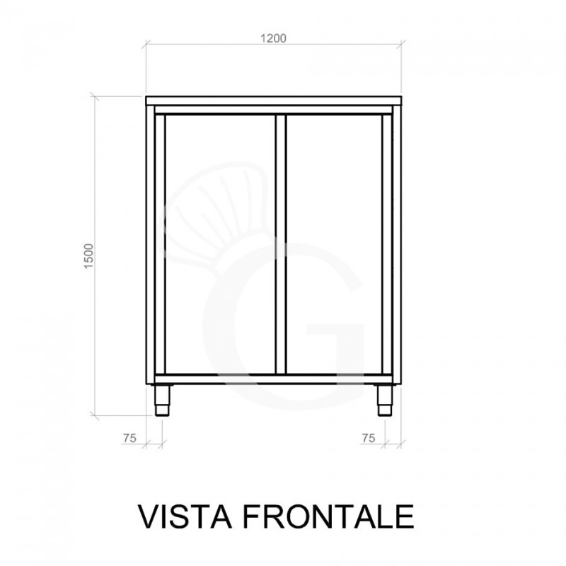 Edelstahl Universalschrank, 2 Schiebetüren, 2 Einlegeböden, B 1200 mm x T 500 mm x H 1500 mm - Vorderansicht