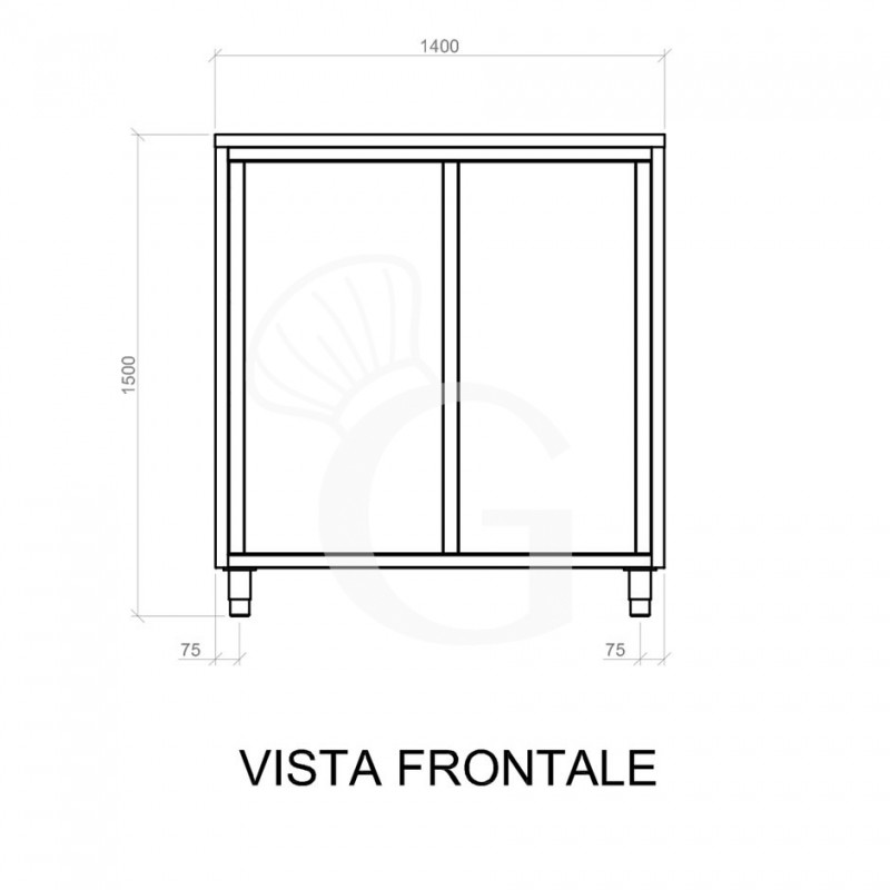 Vorderansicht - Edelstahl Universalschrank, 2 Schiebetüren, 2 Einlegeböden, B 1400 mm x T 500 mm x H 1500 mm