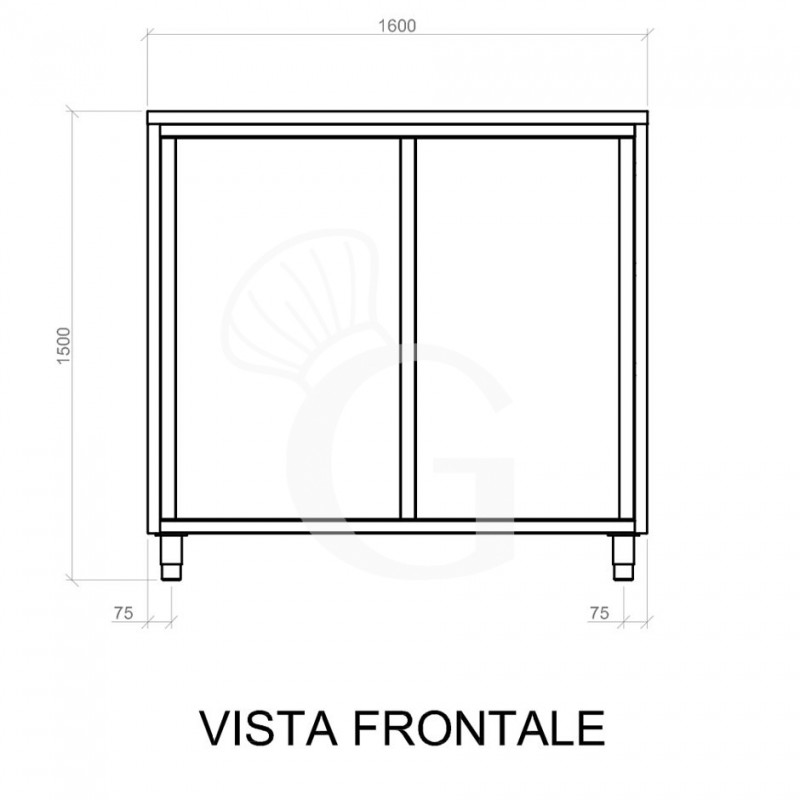 Vorderansicht - Edelstahl Universalschrank, 2 Schiebetüren, 2 Einlegeböden, B 1600 mm x T 700 mm x H 1500 mm