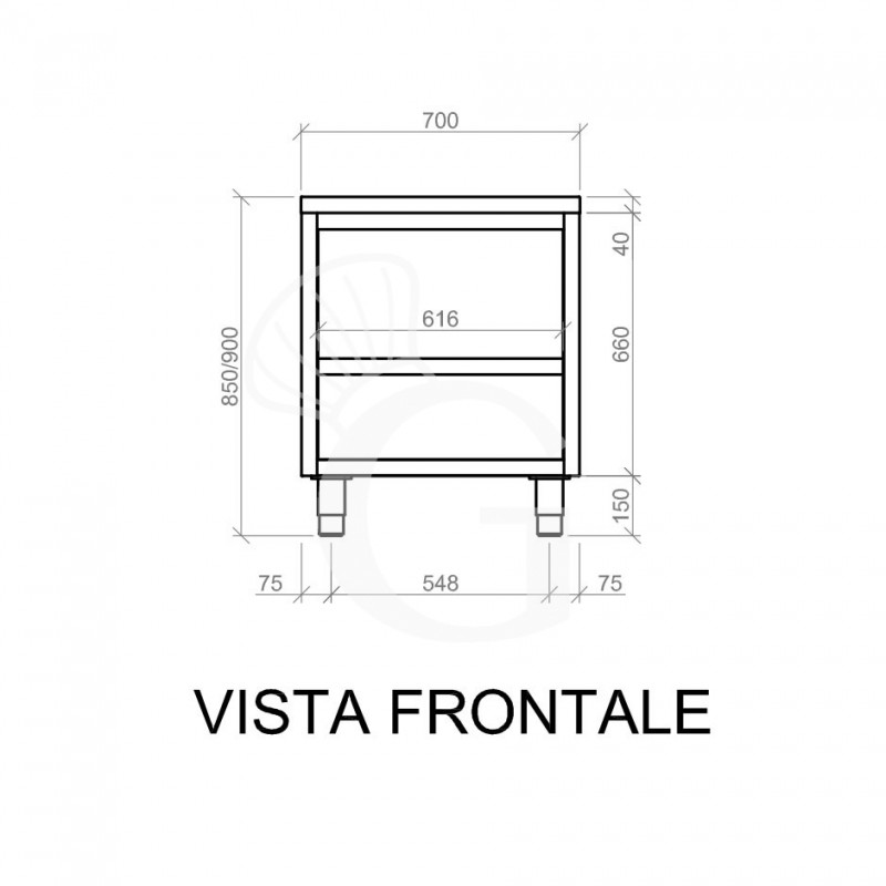 Offener Edelstahltisch 2 Regalböden B 1600 mm x T 700 mm x H 850 mm