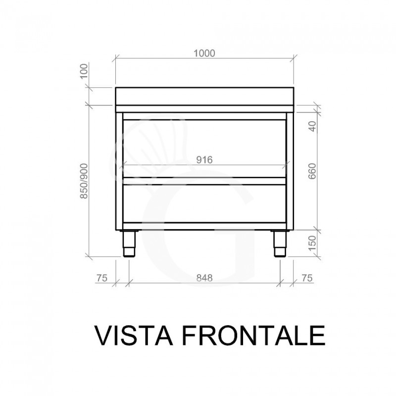 Offener Edelstahltisch 2 Regalböden Aufsatz B 1000 mm x T 600 mm x H 950 mm