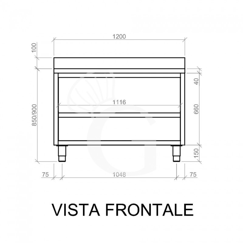 Offener Edelstahltisch 2 Regalböden Aufsatz B 1200 mm x T 600 mm x H 950 mm