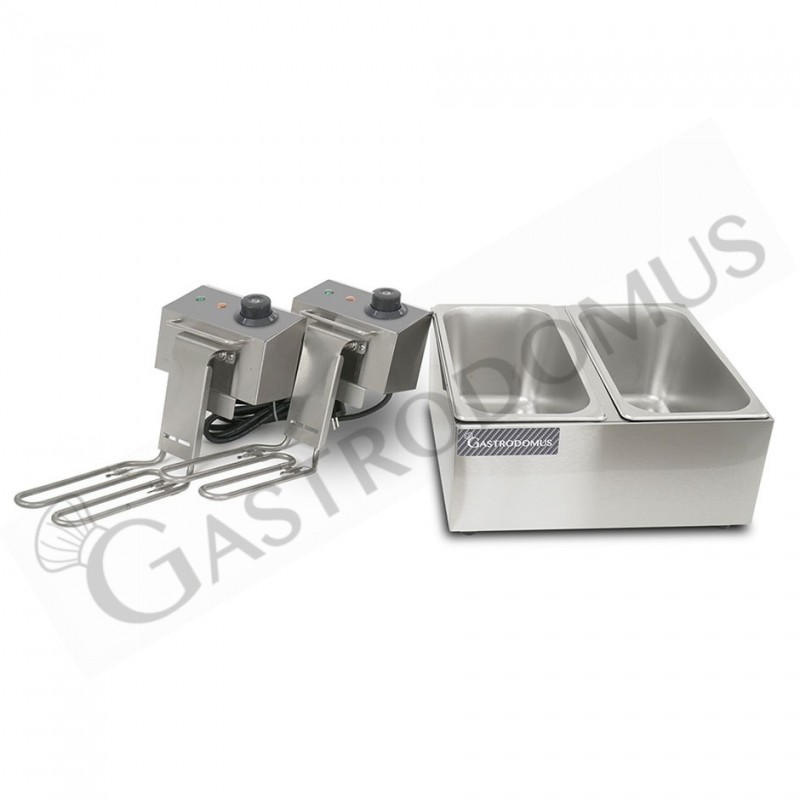 Elektro-Fritteuse, 2 Becken (2 x 4 Liter), Tischgerät, 2 x 2 kW, einphasig - Schaltkasten-Heizelement und Becken