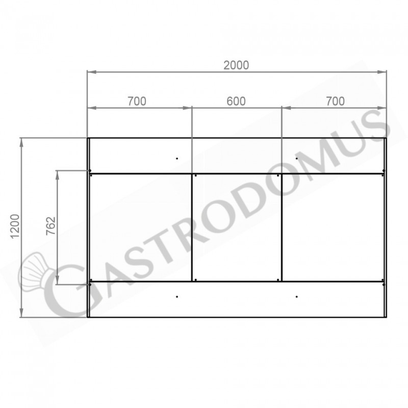 Deckenhaube ohne Motor, B 2000 mm x T 1200 m x H 450 mm