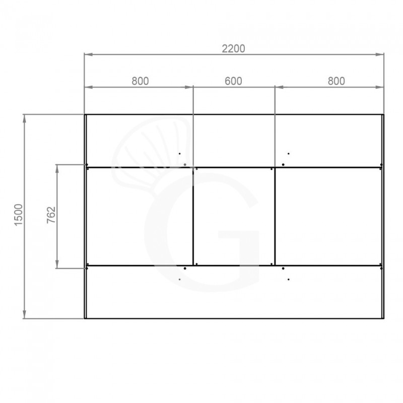 Deckenhaube ohne Motor, B 2200 mm x T 1500 mm x H 450 mm