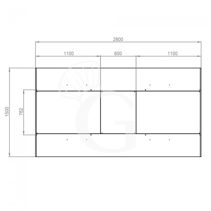 Deckenhaube ohne Motor, B 2800 x T 1500 mm x H 450 mm