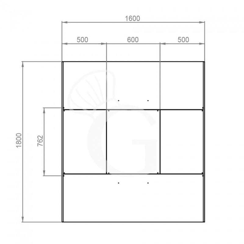 Deckenhaube ohne Motor, B 1600 mm x T 1800 mm x H 450 mm