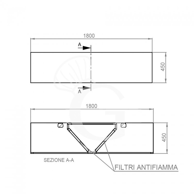 Deckenhaube ohne Motor, B 1800 mm x T 1800 mm x H 450 mm