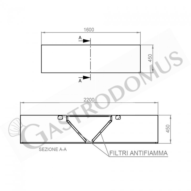 Deckenhaube ohne Motor, B 1600 mm x T 2200 mm x H 450 mm