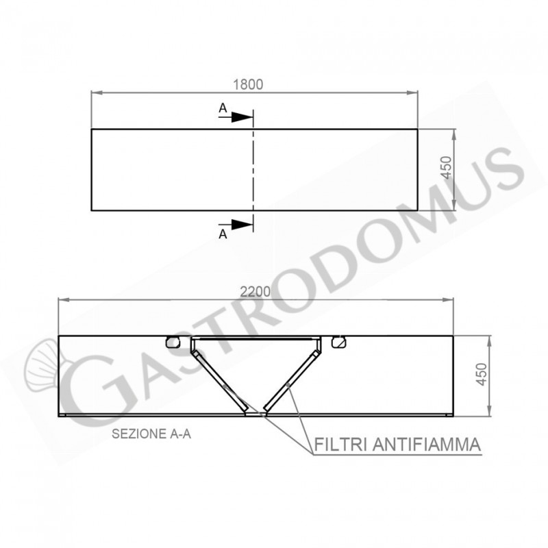 Deckenhaube ohne Motor, B 1800 mm x T 2200 mm x H 450 mm