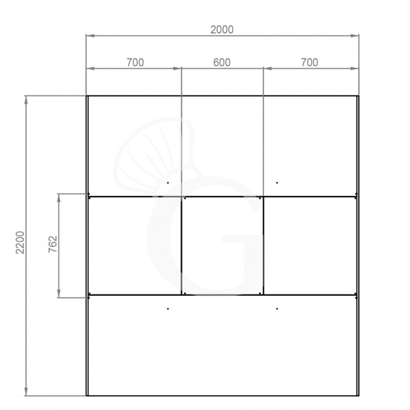Deckenhaube ohne Motor, B 2000 mm x T 2200 mm x H 450 mm