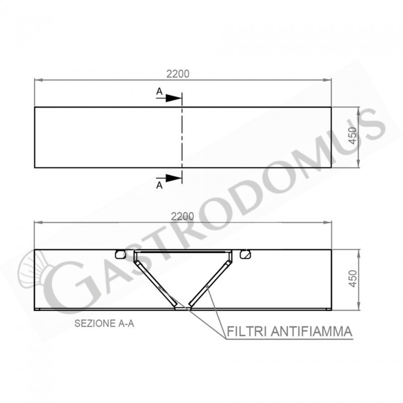 Deckenhaube ohne Motor, B 2200 mm x T 2200 mm x H 450 mm