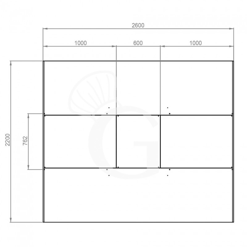 Deckenhaube ohne Motor, B 2600 mm x T 2200 mm x H 450 mm