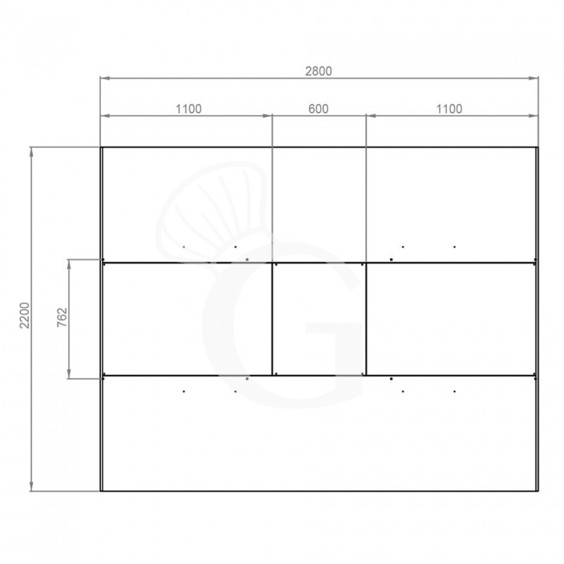 Deckenhaube ohne Motor, B 2800 mm x T 2200 mm x H 450 mm