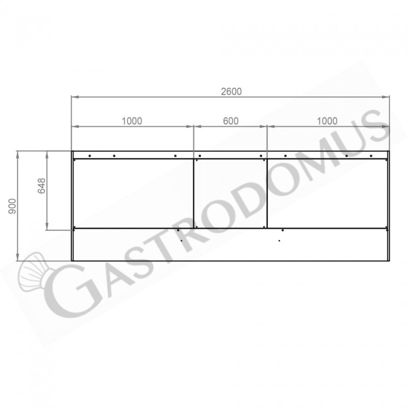 Kastenhaube ohne Motor (Wandausführung), B 2600 mm x T 900 x H 450 mm