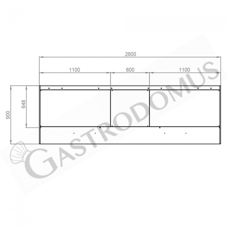 Kastenhaube ohne Motor (Wandausführung), B 2800 mm x T 900 x H 450 mm