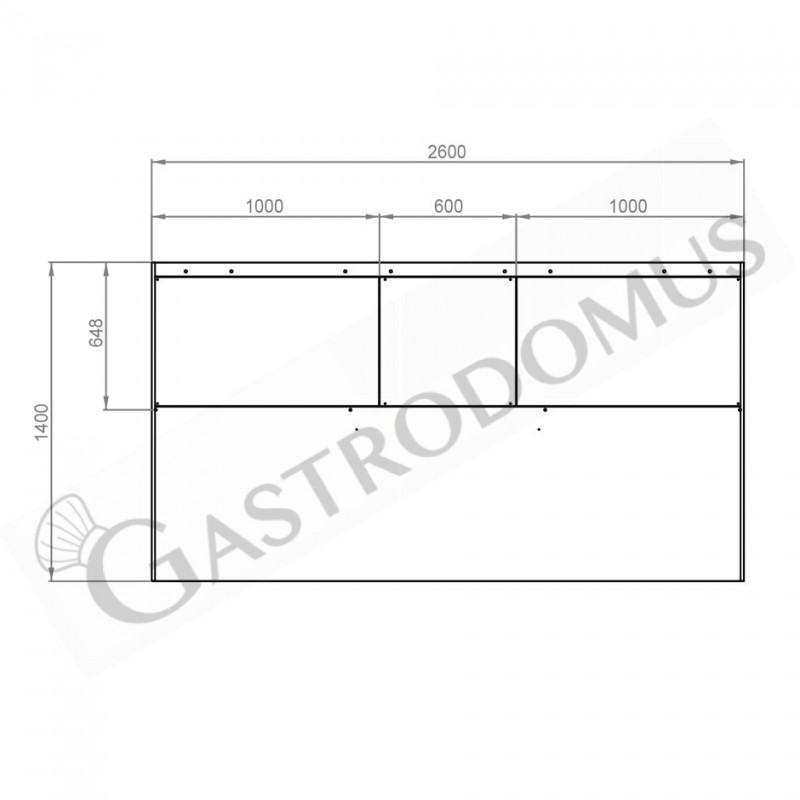 Kastenhaube ohne Motor (Wandausführung), B 2600 mm x T 1400 x H 450 mm