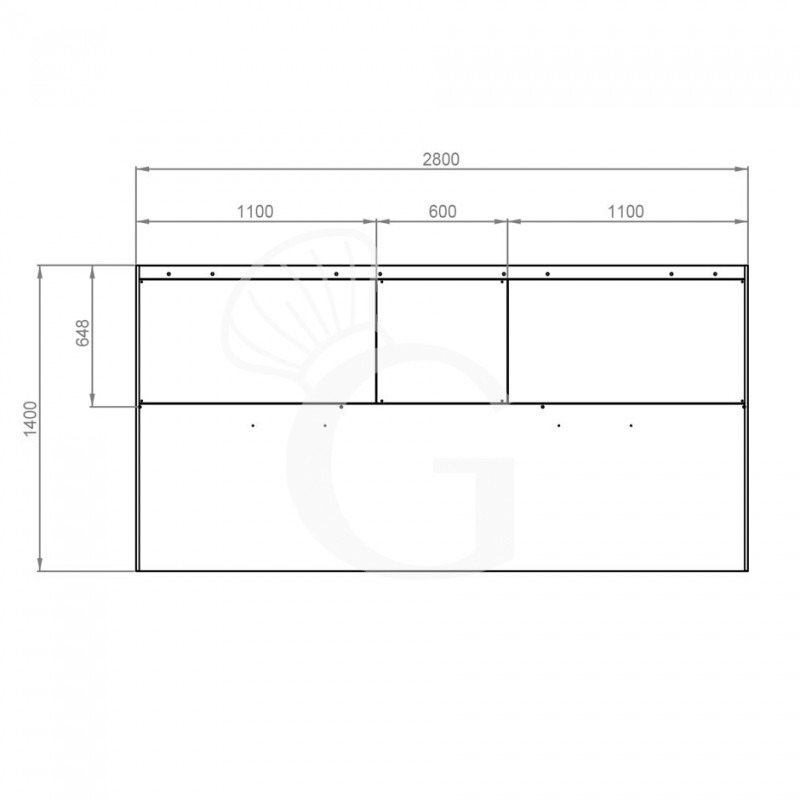 Kastenhaube ohne Motor (Wandausführung), B 2800 mm x T 1400 x H 450 mm