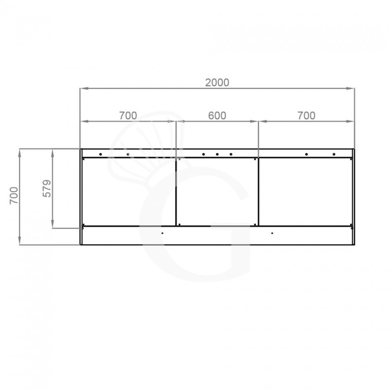 Wandhaube ohne Motor, B 2000 mm x T 700 mm x H 450 mm
