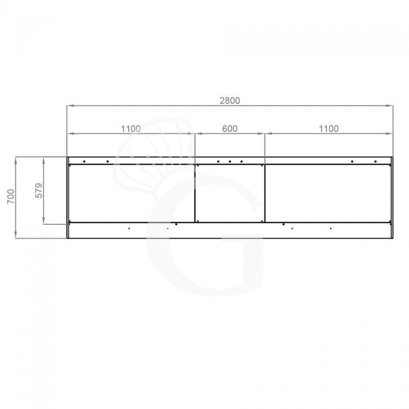 Wandhaube ohne Motor, B 2800 mm x T 700 mm x H 450 mm