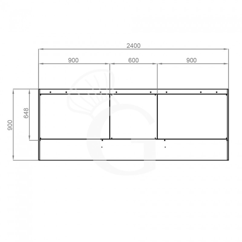 Wandhaube ohne Motor, B 2400 mm x T 900 mm x H 450 mm