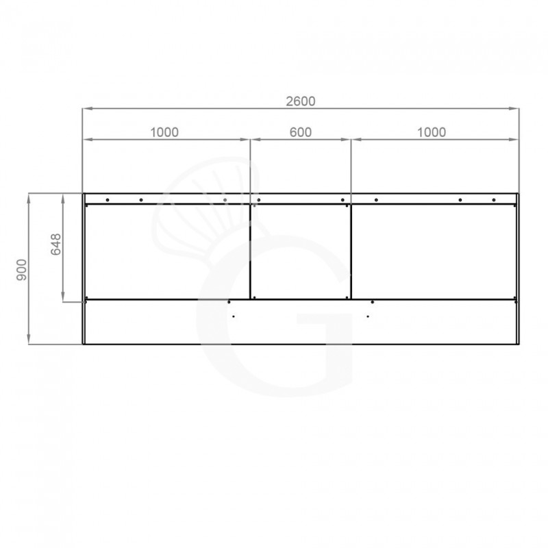 Wandhaube ohne Motor, B 2600 mm x T 900 mm x H 450 mm