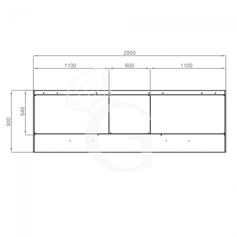 Wandhaube ohne Motor, B 2800 mm x T 900 mm x H 450 mm
