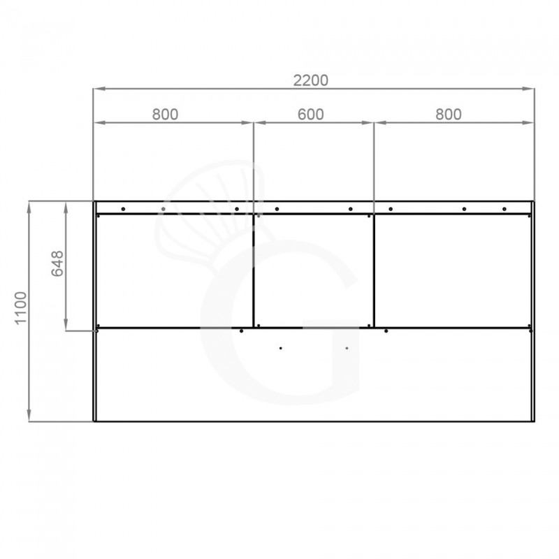 Wandhaube ohne Motor, B 2200 mm x T 1100 mm x H 450 mm