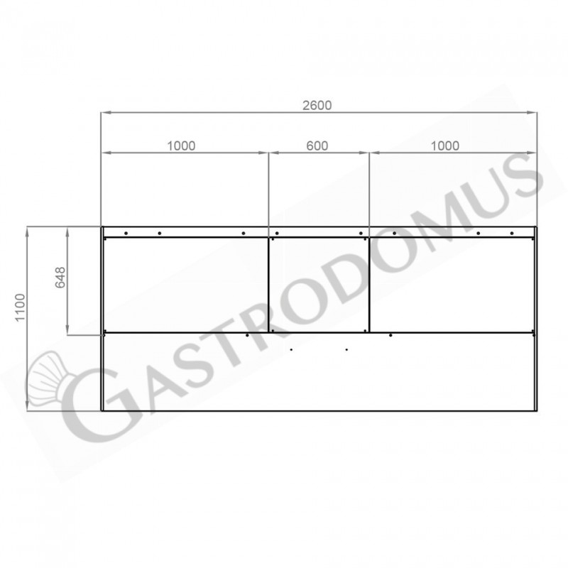 Wandhaube ohne Motor, B 2600 mm x T 1100 mm x H 450 mm