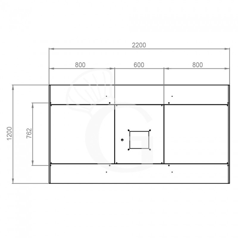 Deckenhaube mit Motor, B 2000 mm x T 1200 mm x H 450 mm