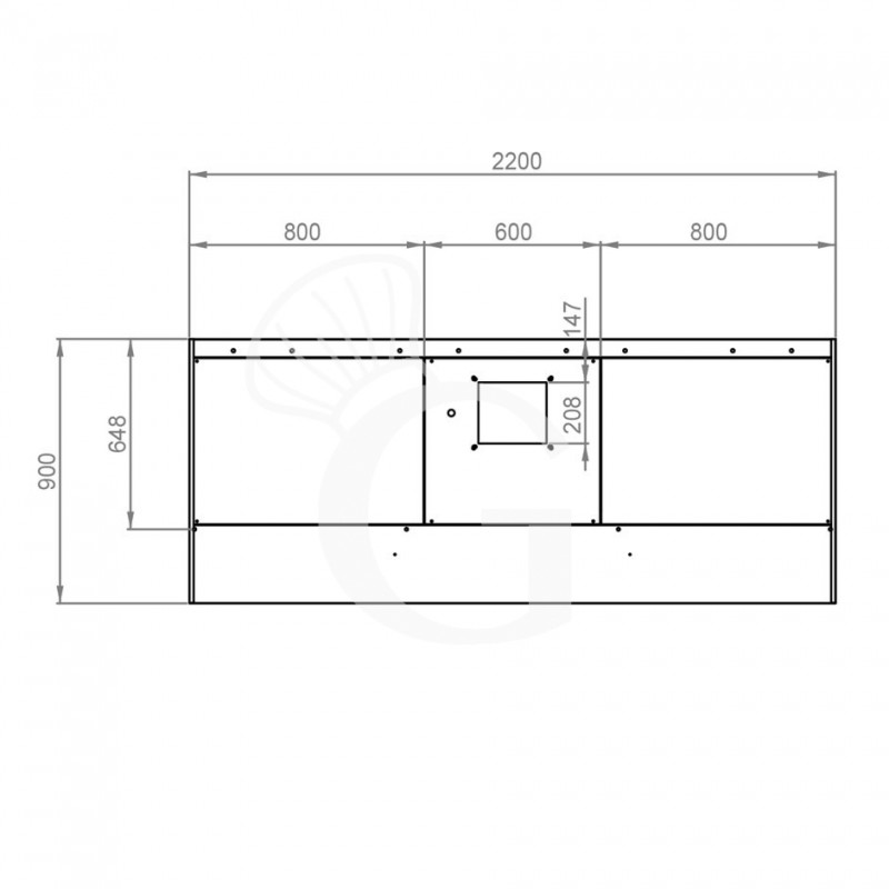 Kastenhaube mit Motor, B 2200 mm x T 900 mm x H 450 mm