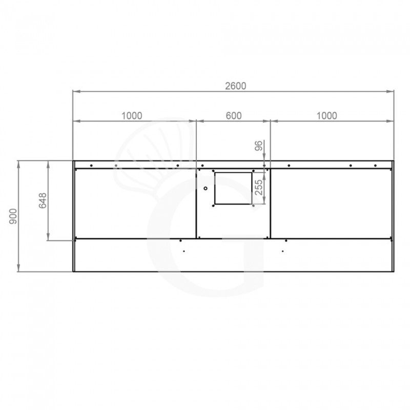 Kastenhaube mit Motor, B 2600 mm x T 900 mm x H 450 mm
