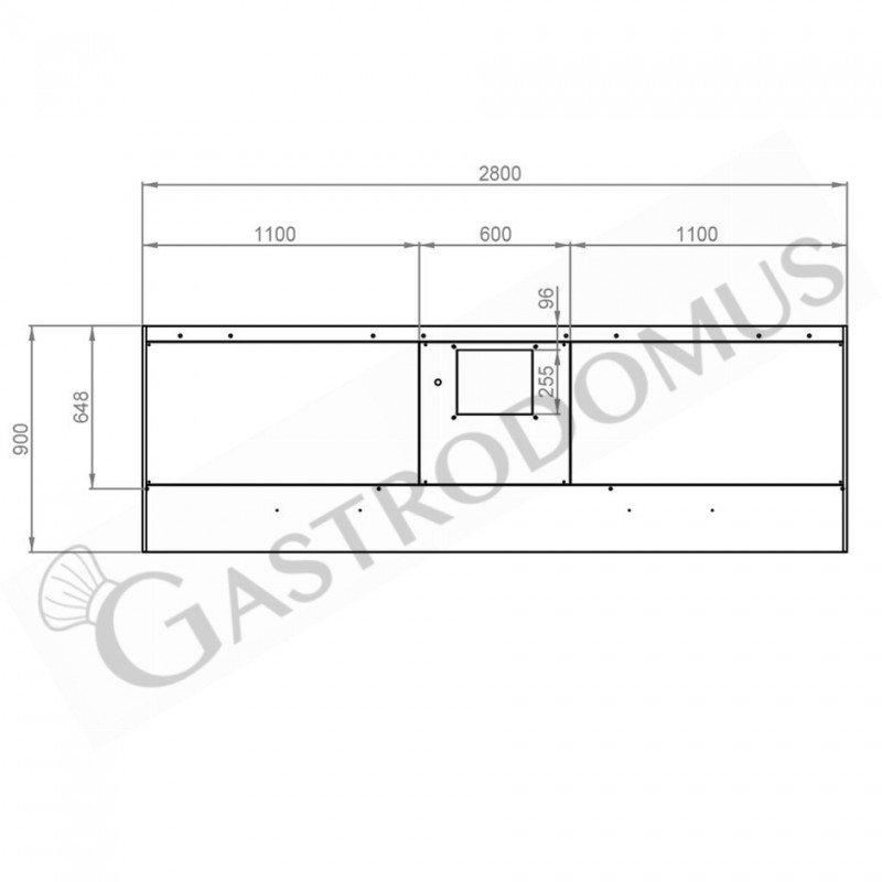 Kastenhaube mit Motor, B 2800 mm x T 900 mm x H 450 mm