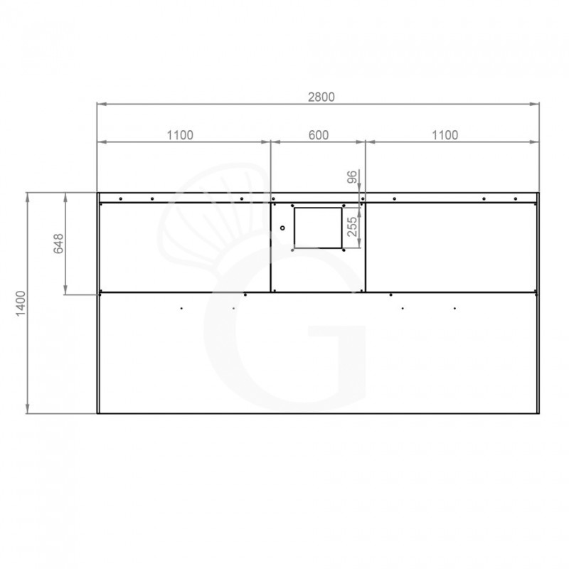 Kastenhaube mit Motor, B 2800 mm x T 1400 mm x H 450 mm