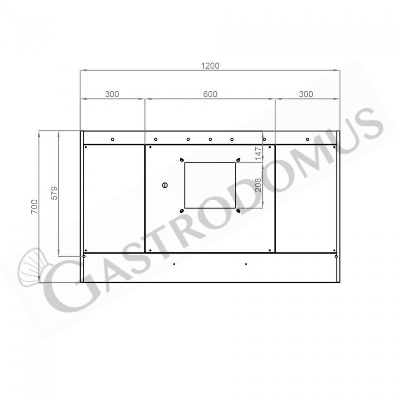 Wandhaube mit Motor, B 1200 mm x T 700 mm x H 450 mm