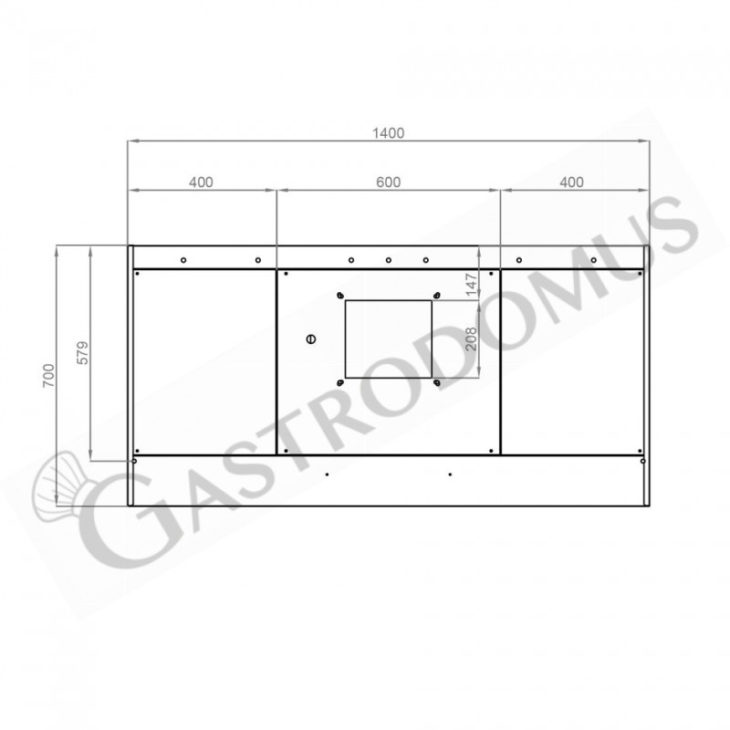 Wandhaube mit Motor, B 1400 mm x T 700 mm x H 450 mm