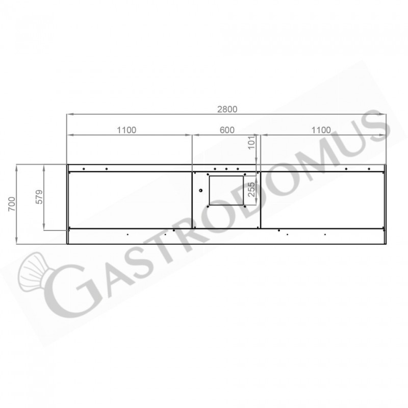 Wandhaube mit Motor, B 2800 mm x T 700 mm x H 450 mm