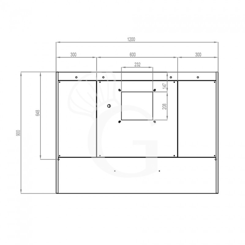 Wandhaube mit Motor, B 1200 mm x T 900 mm x H 450 mm