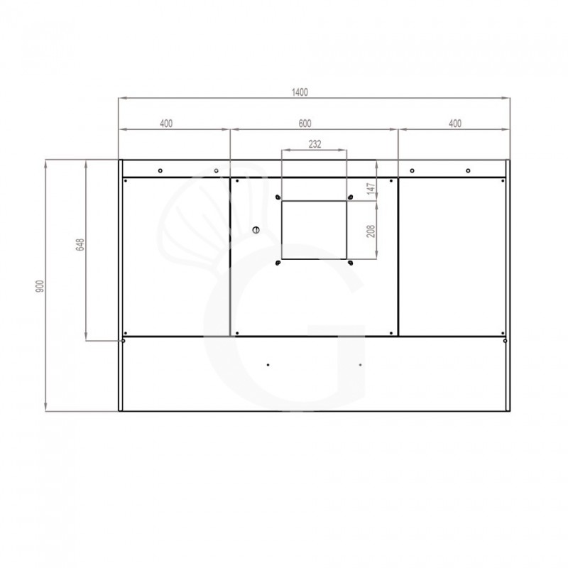 Wandhaube mit Motor, B 1400 mm x T 900 mm x H 450 mm