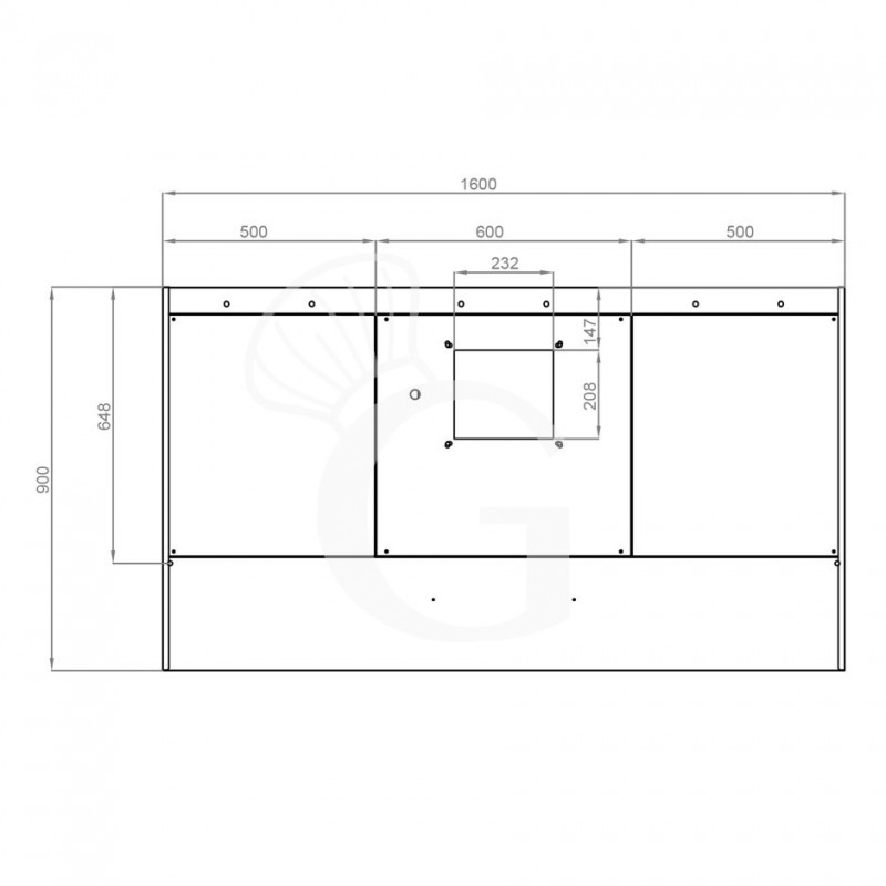 Wandhaube mit Motor, B 1600 mm x T 900 mm x H 450 mm
