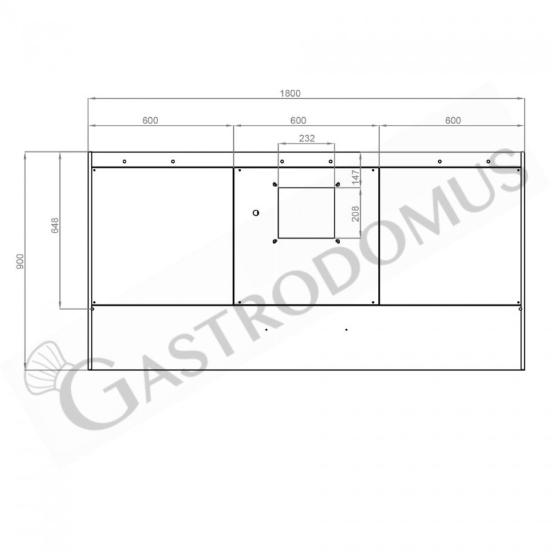 Wandhaube mit Motor, B 1800 mm x T 900 mm x H 450 mm