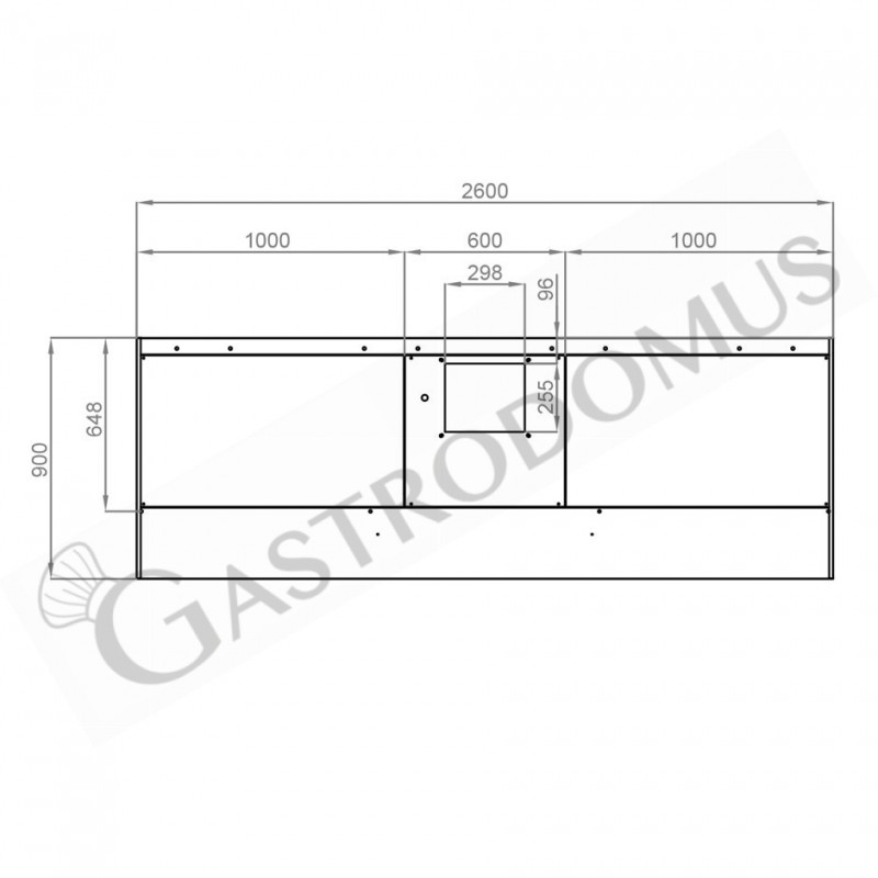 Wandhaube mit Motor, B 2600 mm x T 900 mm x H 450 mm