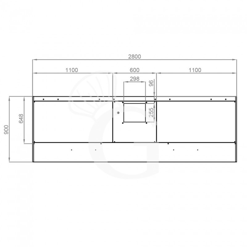 Wandhaube mit Motor, B 2800 mm x T 900 mm x H 450 mm