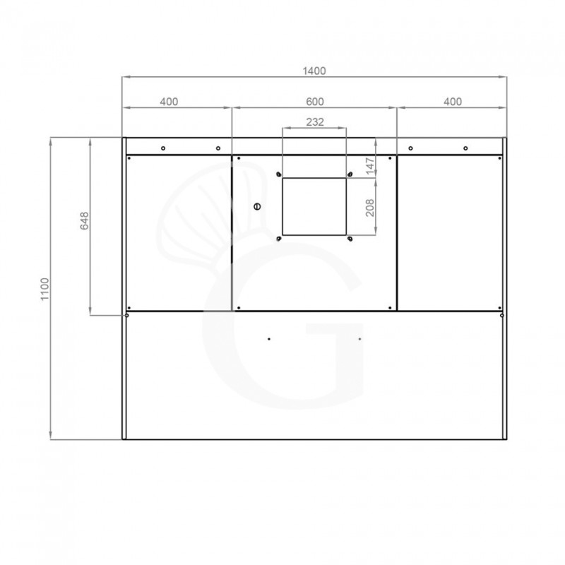 Wandhaube mit Motor, B 1400 mm x T 1100 mm x H 450 mm