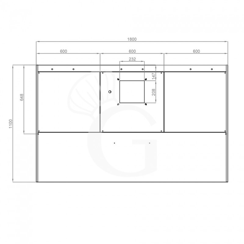 Wandhaube mit Motor, B 1800 mm x T 1100 mm x H 450 mm