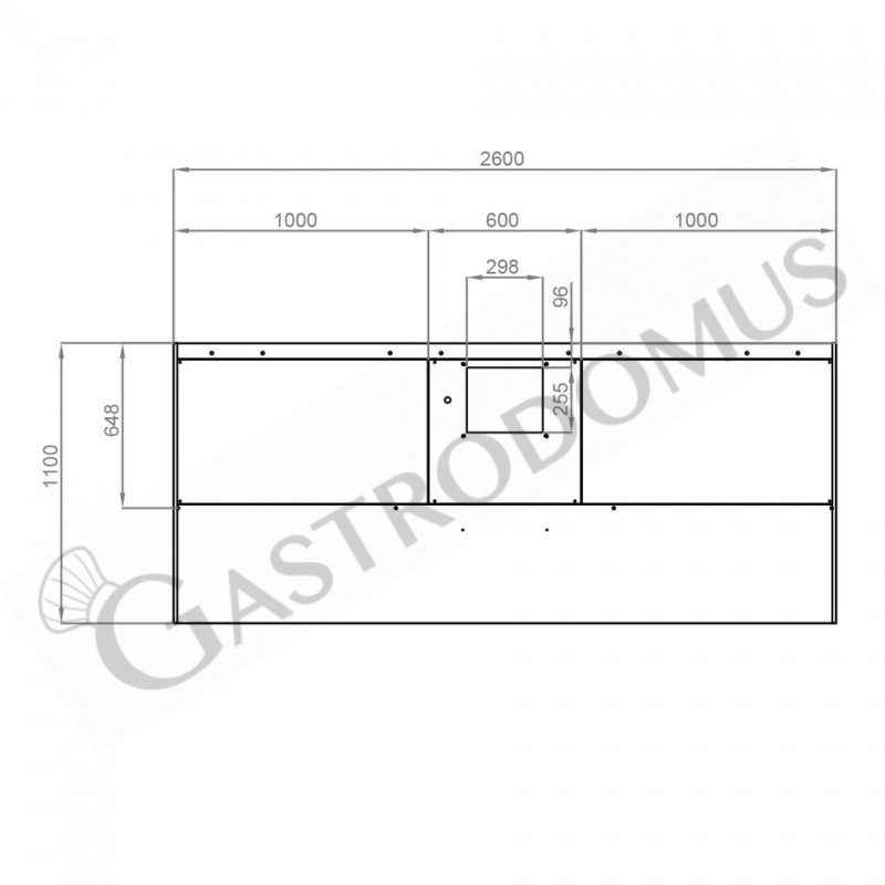 Wandhaube mit Motor, B 2600 mm x T 1100 mm x H 450 mm