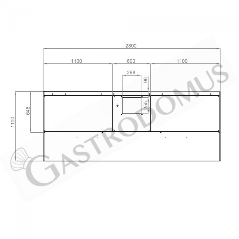 Wandhaube mit Motor, B 2800 mm x T 1100 mm x H 450 mm